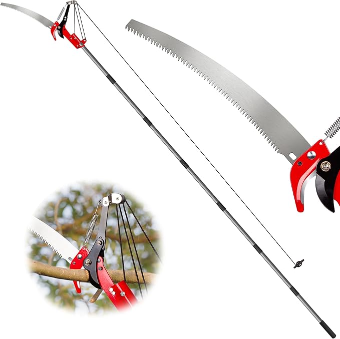 Suchtale 10FT Pole Saw for Tree Trimming Manual Tree Pruner with Steel Blade &amp Scissors Long Handle Branch Cutter Pole Extendable Limb Trimmer for High Branches Yard Garden Pruning Saw