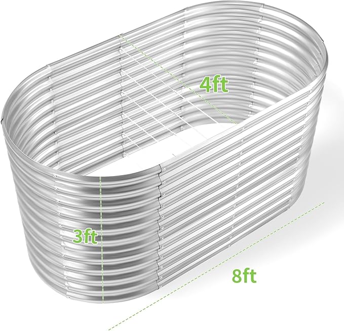 Land Guard 8x4x3ft Oval Galvanized Raised Garden Beds Large-Capacity Metal Planter Box Outdoor Durable Deep Raised Garden Bed 3ft Tall Raised Beds for Gardening Vegetables Classic Silver