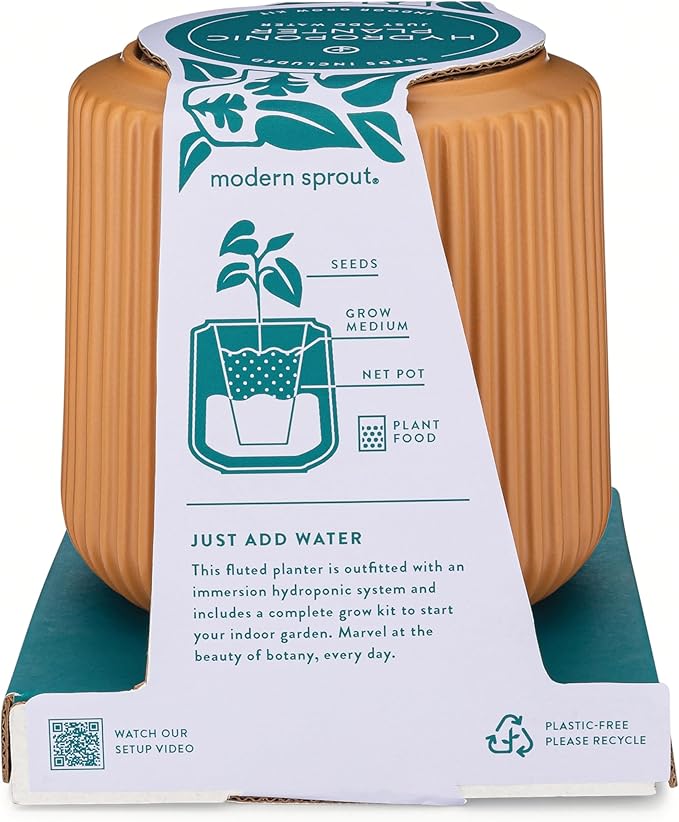 Modern Sprout Flower Grow Kit - Ceramic Planter with Indoor Hydroponics Growing System Kit Ideal for Living Room Decor - Unique Gardening Gifts - Zinnia Dahlia Self Watering Flower Planting Kit