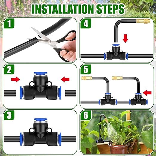 49 ft Drip Irrigation Kit 5/16 Tube Automatic Watering System with 16pcs 360° Adjustable Brass Nozzles Water Saving DIY for Garden Lawn Yard Greenhouse Plants