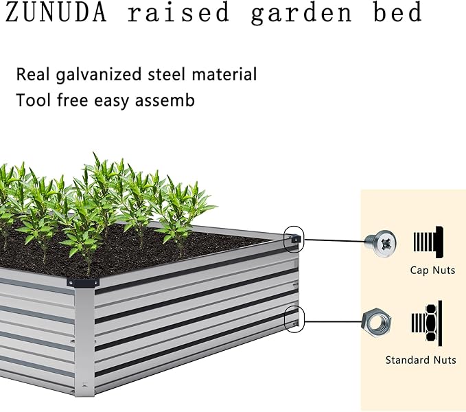 8×2×1FT(2PCS) Galvanized Raised Garden Bed Kit Metal Planter BoxesLarge Outdoor Planters Garden for Planting VegetablesFlowersHerbs -Silver