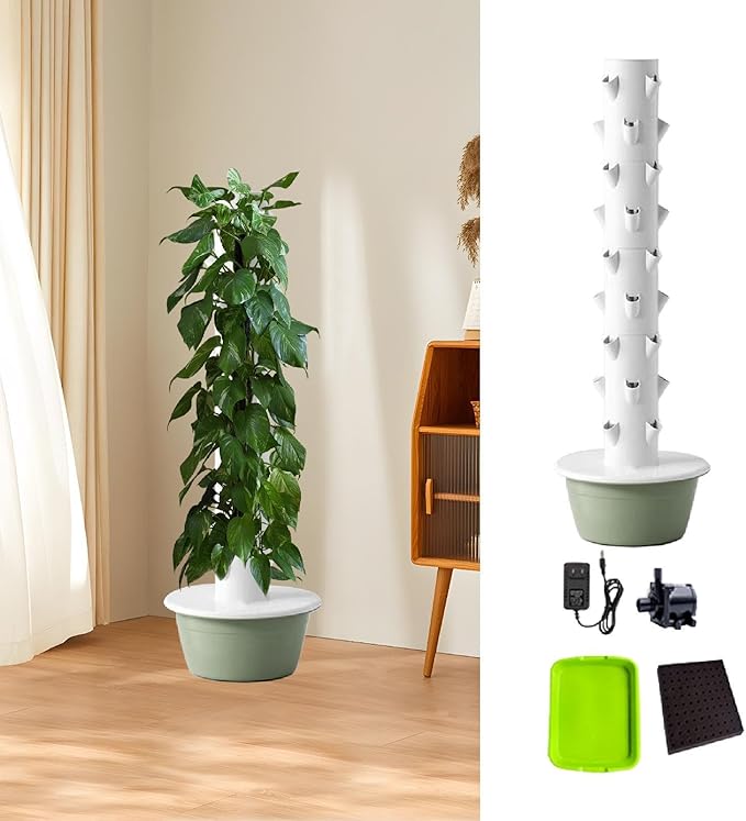 Hydroponics Growing System Hydroponic Tower Nursery Planter Plant Germination Kit Vertical Garden Planter for Flowers Peppers Green Size L