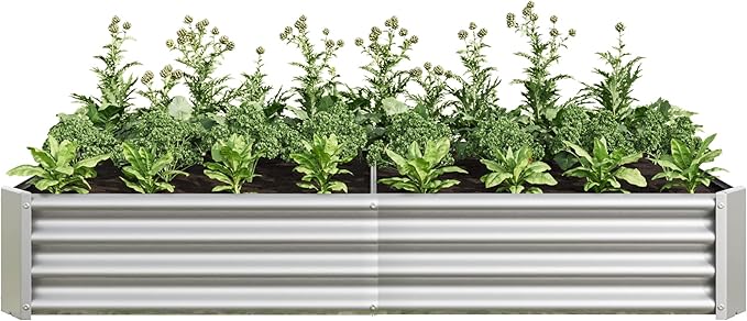 Raised Garden Bed Outdoor 6×3×1ft Metal Raised Rectangle Planter Beds for Plants Vegetables and Flowers - Silver