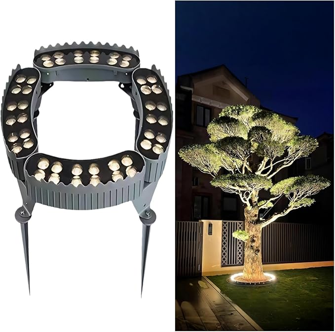 Interlocking Ring Tree Lights Outdoor - IP65 Waterproof 24V LED Landscape Uplighting 3000K Warm White for Palm Trees &amp Garden Expandable Aluminum Spotlights(4 Pack)