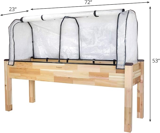 CedarCraft Elevated Cedar Planter (23” x 72” x 30H) + Greenhouse Cover - Complete Raised Garden kit to Grow Tomatoes Veggies - Herbs. Greenhouse extends Growing Season Protects Plants