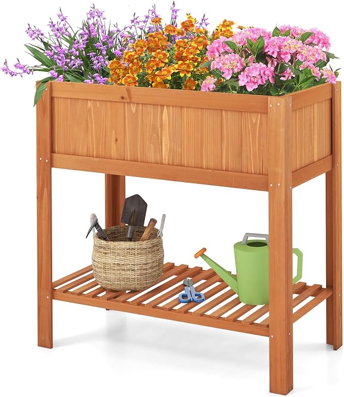 LDAILY Wood Raised Garden Bed 39x20x39in Rectangle Garden Box with Study Legs &amp Storage Shelf Outdoor &amp Indoor Flower Beds Planter Box with Bed Liner for Flowers/Vegetables/Fruits in Yard