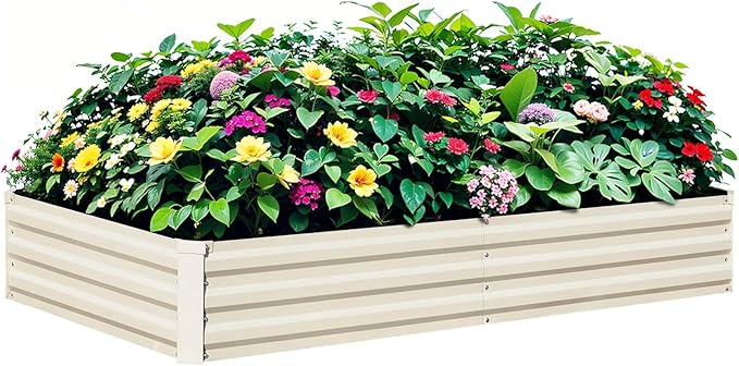 Raised Garden Bed Beige 6x3x1ft Galvanized Raised Garden Bed Outdoor Metal for Gardening Vegetables Flower Garden Planter Box Large Raised Bed with Gloves and 3ftx30ft Weed Barrier Fabric