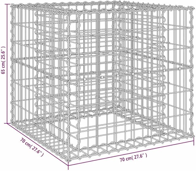Gabion Basket Silver Galvanized Iron 27.6x27.6x25.6 Inch Square Durable Outdoor Planter Raised Garden Bed for Patio