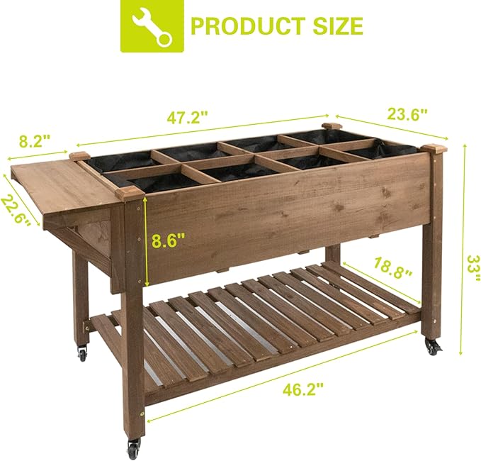Raised Garden BedHerb Garden Planter Outdoor with Lockable Wheels Storage Shelf Protective Liner for Herbs Vegetables FlowersOutdoor Patio Deck Balcony55.5x24x32 in