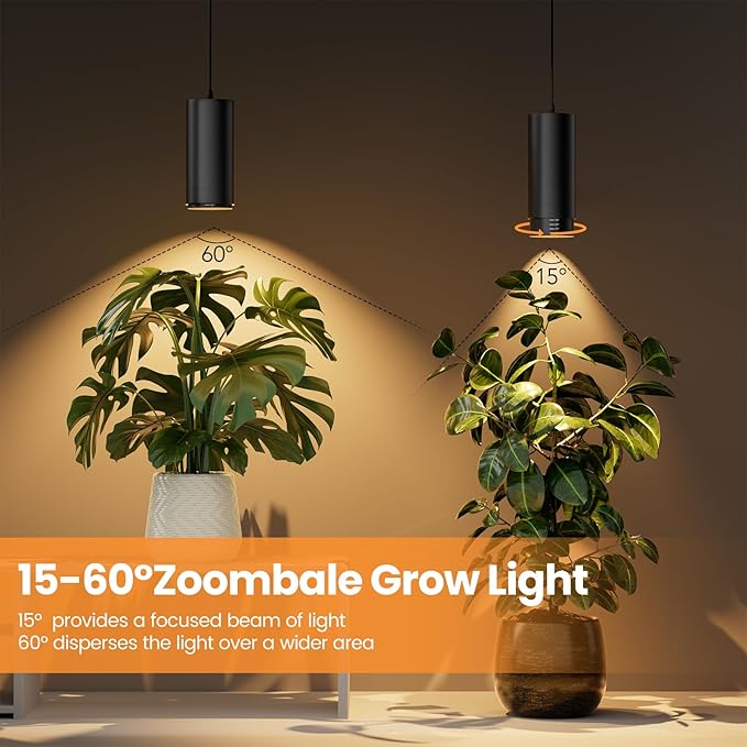 Zoomable Remote Pendant Grow Lights with Auto On/Off Timer 30W Full Spectrum LED Plant Light 2700K-6000K Dimmable Plug in Hanging Lights for Indoor Plants 20FT Power Cord Black