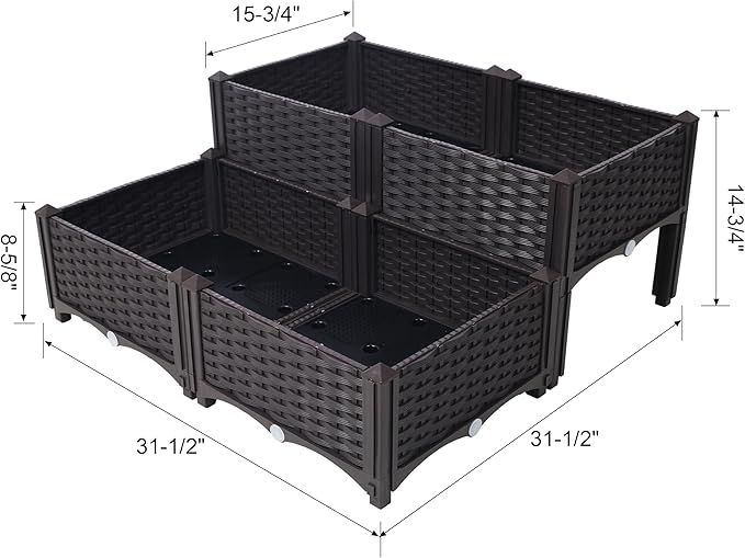 4-Piece Self-Watering Raised Garden Bed with Legs - Brown Planter Box for Flowers Herbs &amp Vegetables