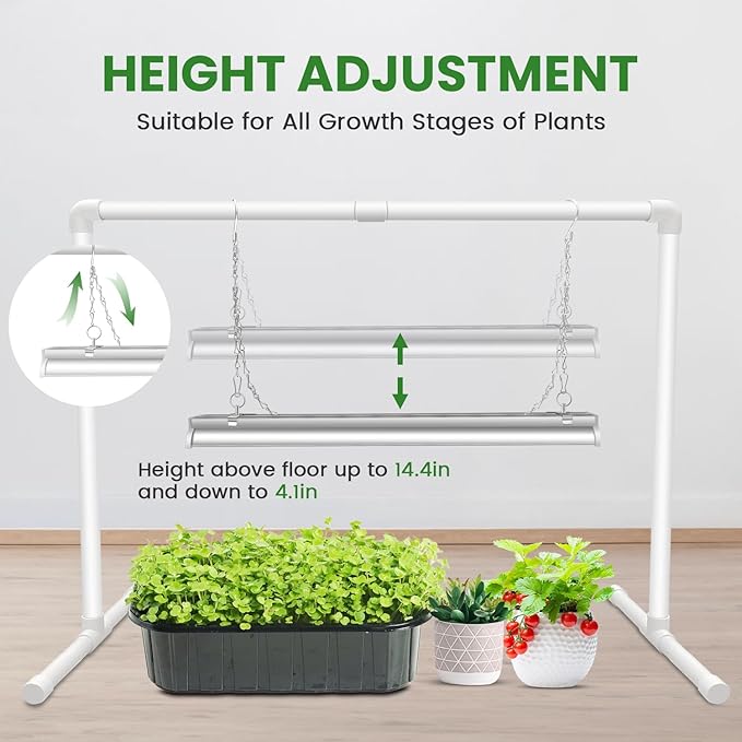 Wolezek Grow Lights for Seed Starting with Stand 2ft T5 144 LEDs Full Spectrum Seedling Grow Light for Indoor Plants 32W High Output Seed Starter Light Kit Height Adjustable ON-Off Switch
