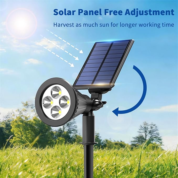Solar Lights Outdoor Waterproof IP656500K Super Bright LED2 Lighting Modes Solar Powered Yard Garden Solar Spot Lights for Flag Landscape Auto On/Off-4 Pack