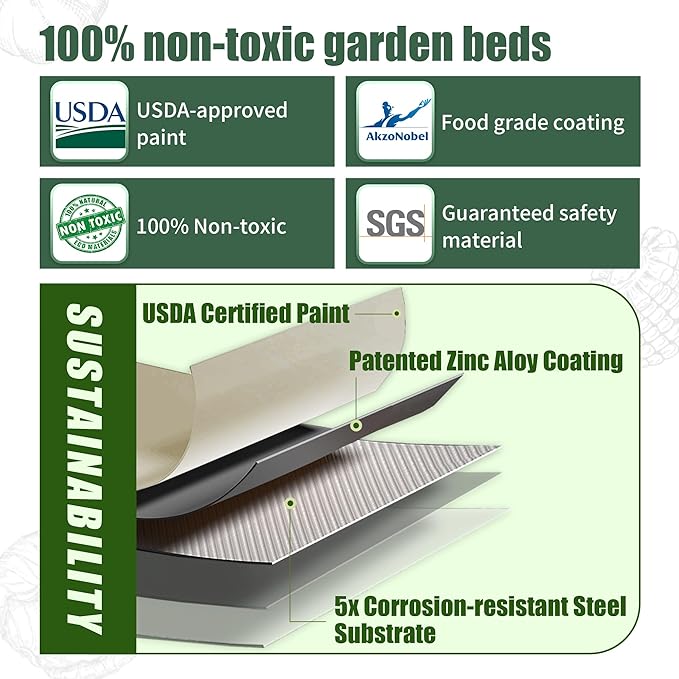 17'' Tall Round Raised Garden Bed Kit Outdoor Zinc-Aluminum-Magnesium Metal Flower Beds Stainless Steel Patio Ground Planter for Planting Vegetables (Ivory)