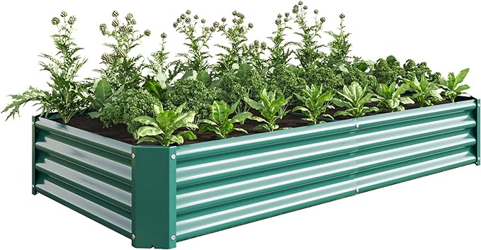 Outdoor Large Galvanized Metal Raided Garden BedPlanter Box for Flowers Vegetables FruitRectangular (Green 6x3x1 ft)