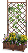 67 Outdoor Garden Flower Standing Planter BoxWood Planter Raised Garden Bed with TrellisIndoor Outdoor Flower BedVertical Flower Pot Standwith Drainage Holesfor Patio Porch Yard Balcony (Brown)