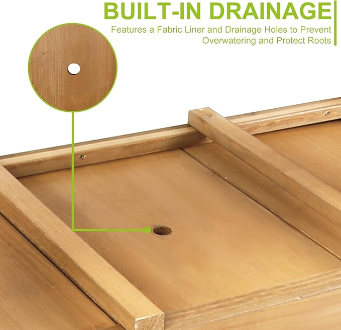 Raised Garden Bed with Legs - Elevated Wooden Planter Box Durable Fir Wood Reinforced Frame with Drainage Holes Liner and Storage Shelf for Vegetables Herbs Flowers 33.5 x 18 x 30