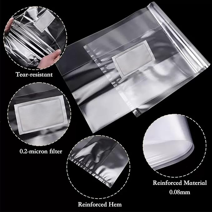 Sealable Mushroom Grow Bags with 0.2 Micron Filter10''x5.5''x24''0.08mm/3.15mil Thick PPExtra Large Size Transparent Cultivation Bags for Commercial &amp Home Use (25PCS)