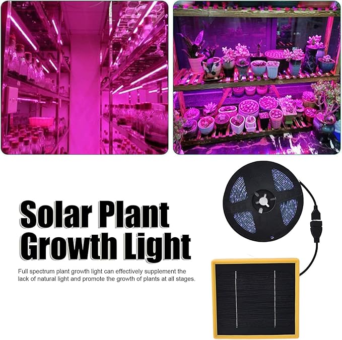 Solar Panel LED Grow Light Full Spectrum 5V Grow Light Strip 5M Waterproof 2835 LED Chip Phyto Lamps 16.4ft Flower Seed Hydroponic Light For Indoor Plants Greenhouse Hydroponic Seedling Growing Lamp