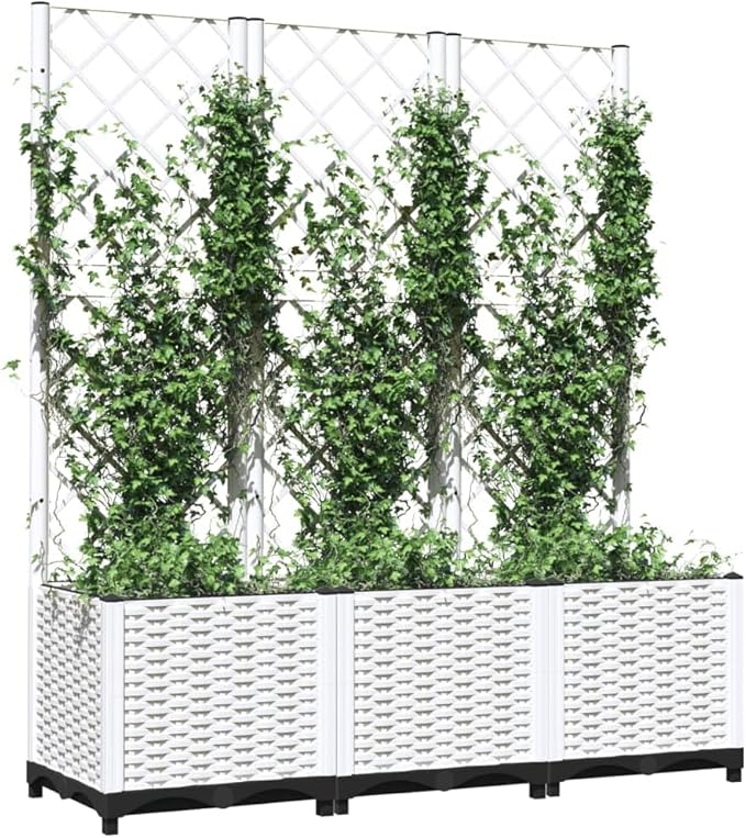 Garden Planter White Polypropylene 47.2 x 15.7 x 53.5 in Raised Garden Bed with Trellis for Outdoor Plants Rectangular