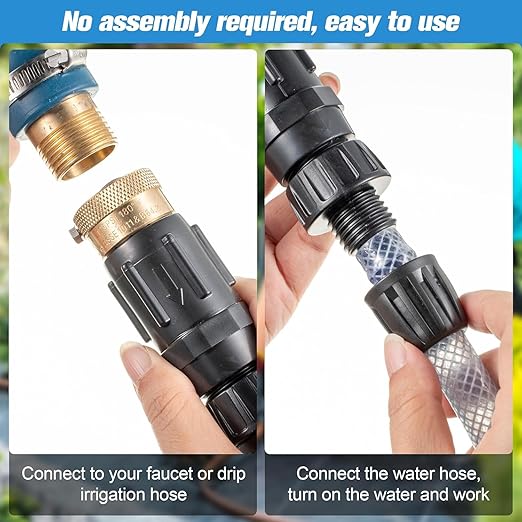 Feekoon 4 Set 25 Psi Drip Irrigation Faucet Adapter Kit 1/2'' Irrigation Tubing to 3/4'' Faucet Water Pressure Regulator Backflow Preventer with Filter Drip System Parts