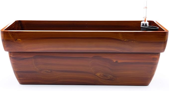 7.8 in. Dark Wood Plastic Rectangle Self Watering Planter Pot