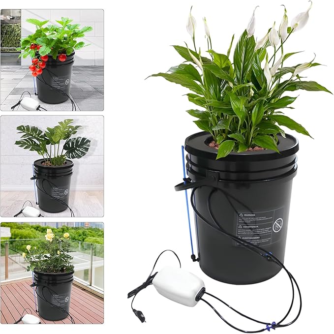 5-Gallon DWC Hydroponic Growing System for Indoor Plants Black PP Cylindrical Deep Water Culture Garden Kit with Recirculating Drip Irrigation Air Pump Air Stone &amp Floor-Standing Design