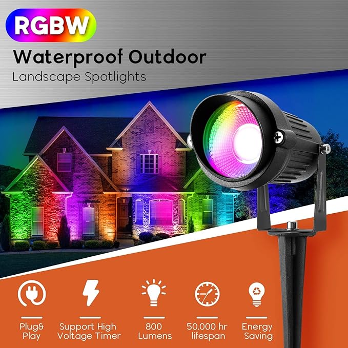Junview Christmas Decorative RGB 12W Landscape Lights with Remote Control - Waterproof for Yard Garden Path (4Pack)