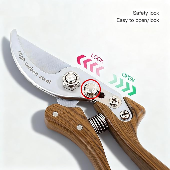 Garvee Professional Pruning Shears for Gardening with High-Carbon 75Cr1 Blades | Wood-Grain Aluminum Handle Garden Shears | 8x20cm Heavy Duty Gardening Tools for Florists &amp Gardeners