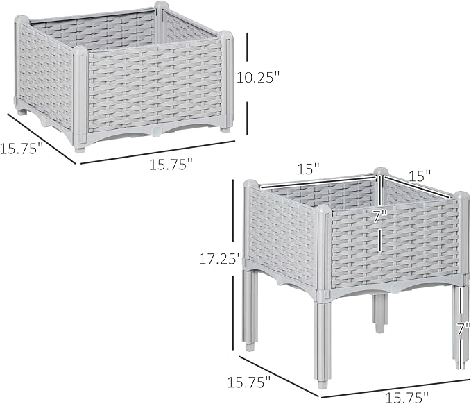 2 Piece Raised Garden Bed with Legs Self-Watering Planter Box Raised Bed to Grow Flowers Herbs &amp Vegetables Gray