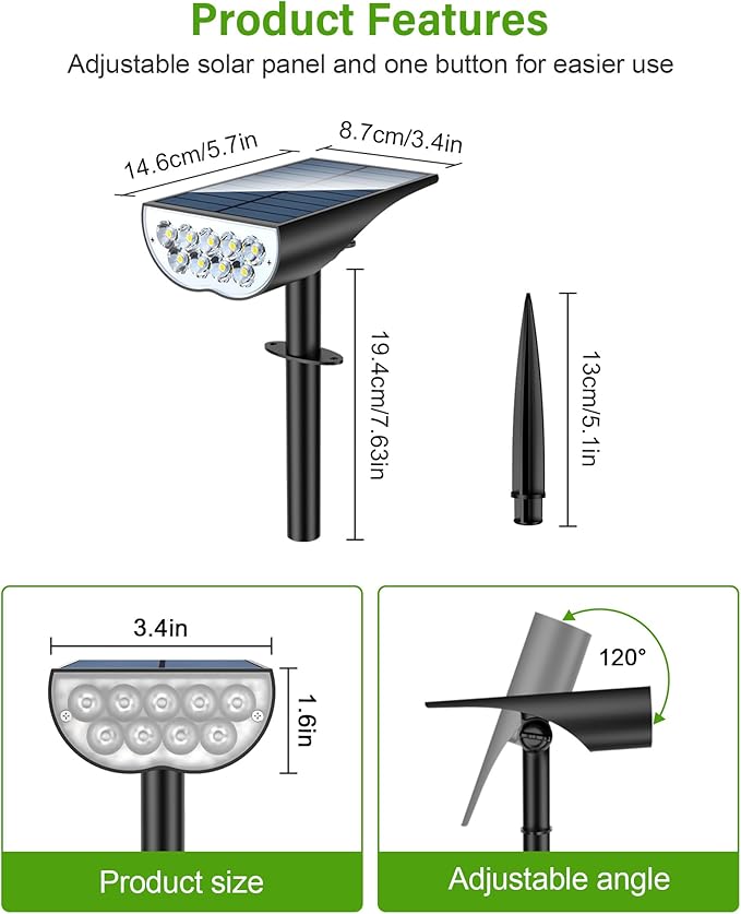 Solar Spot Lights Outdoor Solar Lights Outdoor Waterproof IP65 3 Brightness Modes Dusk to Dawn Landscape Spotlights for Yard Garden Pathway Tree Decoration Warm White 4 Pack