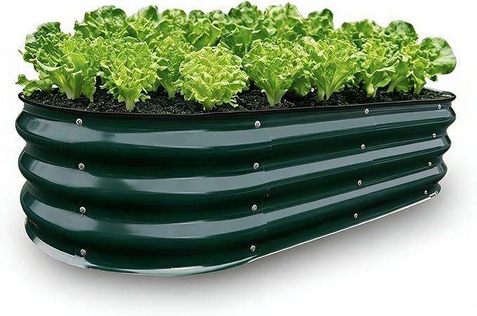 GrowHaus 4x2x1FT Galvanized Raised Garden Bed Planter Boxes Outdoor Metal Garden Beds for Planting Vegetables Flowers Herbs Dark Green