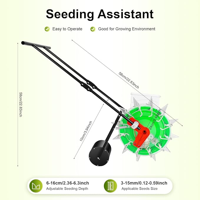 Manual Seeder Hand-Push Garden Seeder Machine 5.3 inch Spacing Roller Seeding and Fertilizer Applicator Row Planter Corn Planter Seeder for Soy Peanut Corn Cotton Soybean