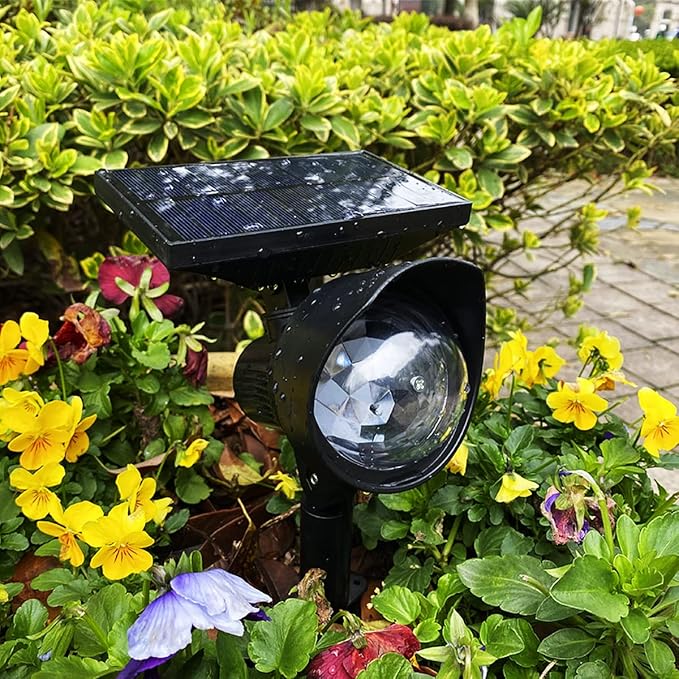YUANXIN Solar Spot Lights Outdoor Projection Lamp Grass Light Garden Light Solar RGB Landscape Lights Color Changing Daisy Chain Waterproof Landscaping Spotlights for GardenYard Palm Trees (4-in-1)