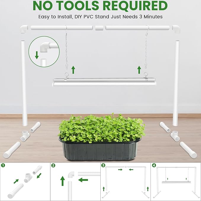 Wolezek Grow Lights for Seed Starting with Stand 2ft T5 144 LEDs Full Spectrum Seedling Grow Light for Indoor Plants 32W High Output Seed Starter Light Kit Height Adjustable ON-Off Switch