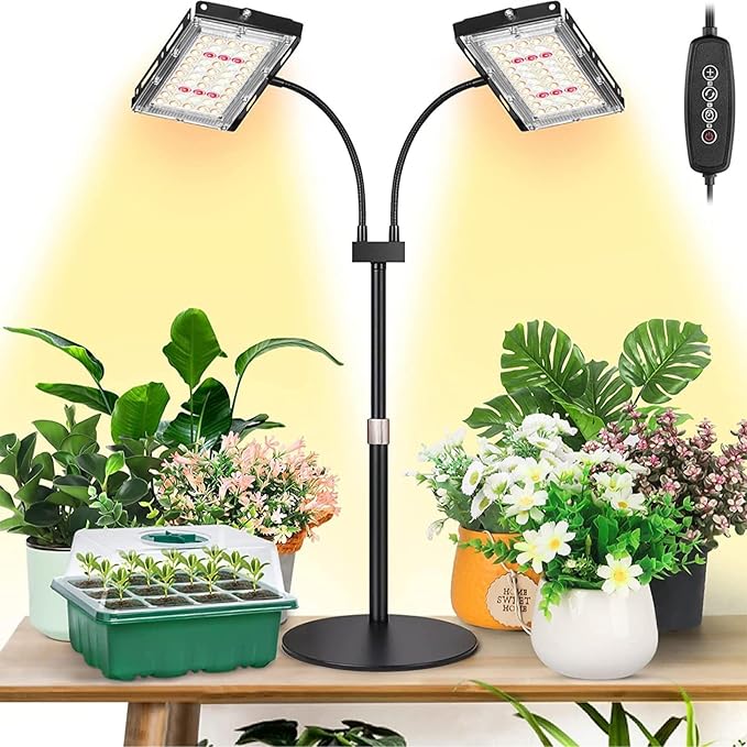 LED Plant Grow Light 48W Full Spectrum Growth Lamp 360 Adjustable Height Grow Lamp with Stand 3 Light Modes 6 Dimming Speeds for Indoor Plants (50leds)