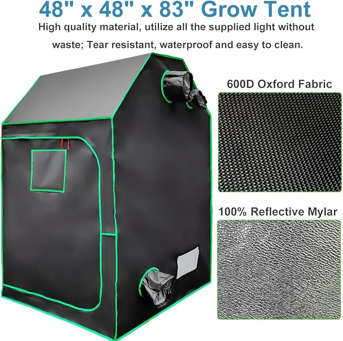 iMeshbean Grow Tent Kit Complete 4 x4 ft High Reflective Mylar Indoor Plant Growing Tent with LED Grow Light Carbon Filter Ventilation Fan Hydroponics Growing System + Accessories (4 x 4 x 6.9 FT)