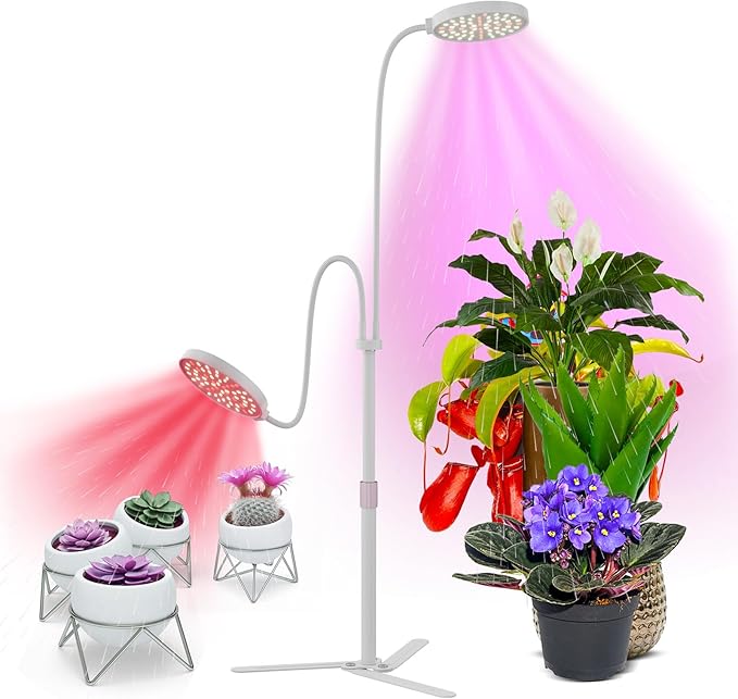 Super-Energy Tabletop LED Grow Lights 9.8-32Height Adjustable for Indoor Small/Medium Plants 6000K Full Spectrum with 3 Dimmable Model Auto On Off Timing 3 9 12Hrs 5 Brightness(Puck White)
