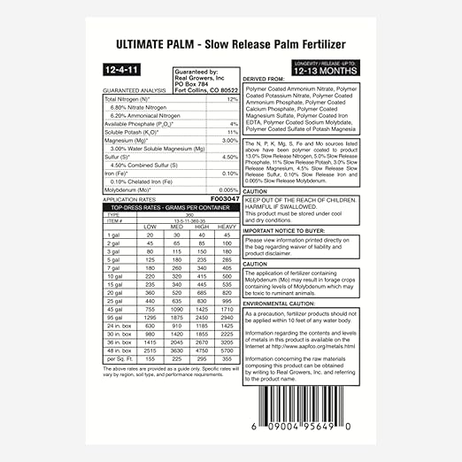 Real Growers Ultimate Palm Tree Fertilizer 12-4-11 – 12 Month Slow Release Granular Plant Food for Indoor &amp Outdoor Palms Sago Palm &amp Cycads – 2 lb