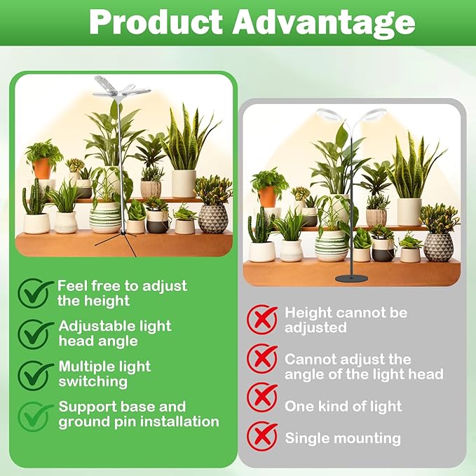 Grow Lights for Indoor Plants 240 LEDs Full Spectrum 15-67 Inches Height Adjustable 3/9/12H Auto Timer ＆ 4 Dimmable Brightness for Large and Small Plants