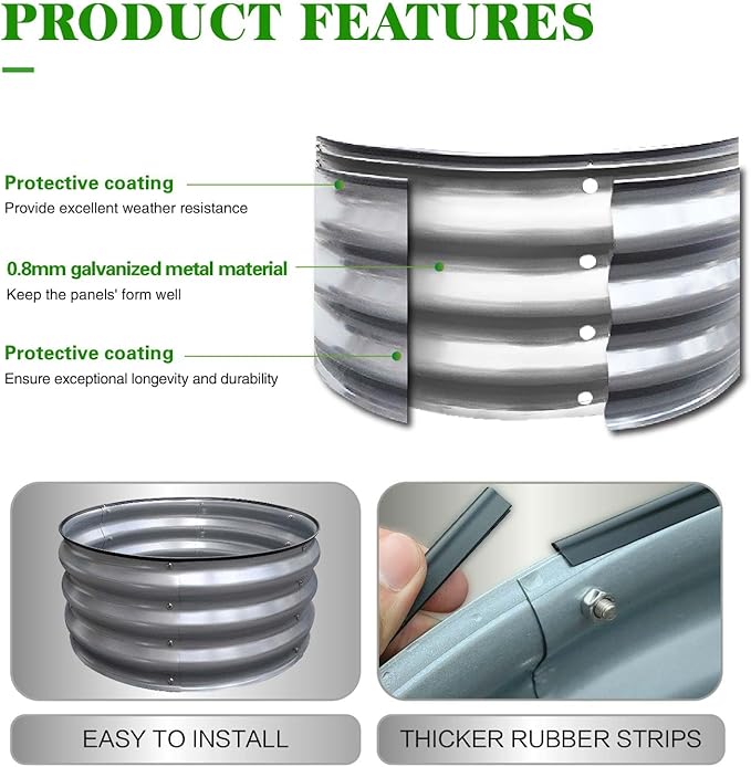 GrowHaus 2x2x1FT Galvanized Raised Garden Bed Planter Boxes Outdoor Round Metal Garden Beds for Planting Vegetables Flowers Herbs Silver