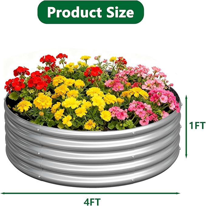 zizin 2 Pack Galvanized Raised Garden Bed Metal Round Raised Garden Beds Outdoor Planter Box for Vegetables (4FT Silver)