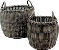2 Pack Stackable Hand Woven Wicker Storage and Laundry Basket with Handles