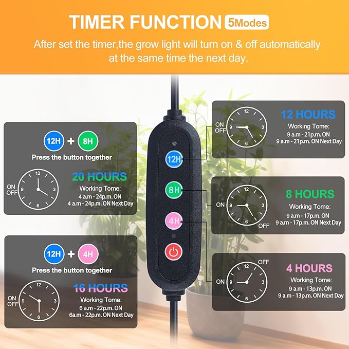 FECiDA 2026 Floor Lamp Grow Light Grow Lights with Stable Stand Base for Indoor Plants Bonsai Tree 4/8/12/16/20 Hr Timer 25 Watt Power Draw NO Need Adapter 40-76 Height Adjustable