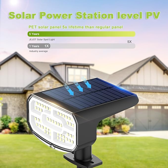 DAMINY Solar Spotlights Waterproof IP65Auto On/Off3000K 2 Lighting Modes Solar spot Lights for GardenPathwayYardLandscape-4 Pack