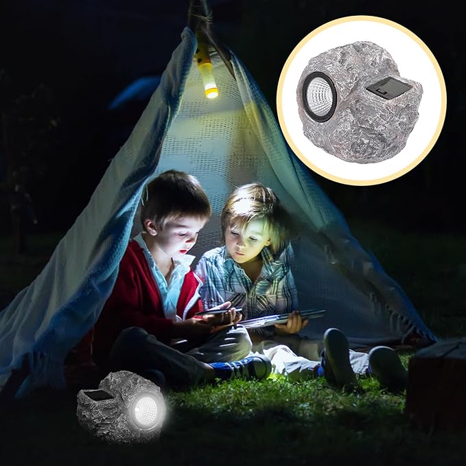 Solar LED Solar Lamp Outdoor Yard Landscape Light Waterproof Resin Stone Garden Decorative Spotlight for Patio Backyard