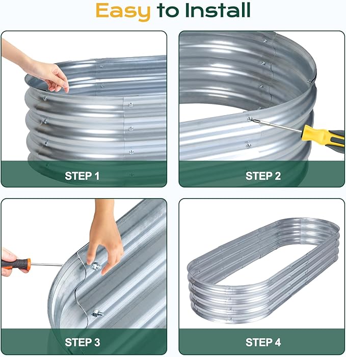 Aoodor Galvanized Raised Garden Bed Kit 6 x 2 x 1 Ft Oval Planter Boxes for Vegetables Flowers and Herbs Outdoor Use Silver