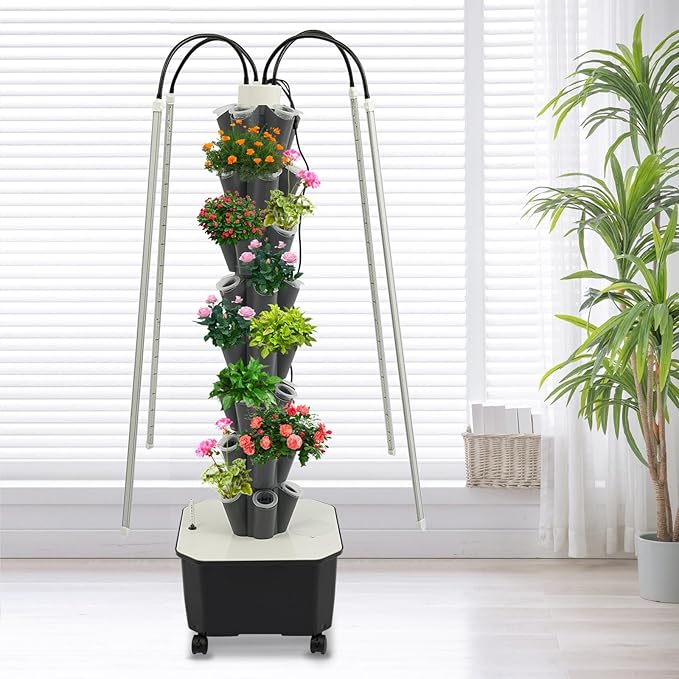 Hydroponics Growing System 40-Plant Hydroponic Vertical Garden Kit Growing Tower with LED Grow Lights for Fruits Vegetables Herbs and Miniature Greens