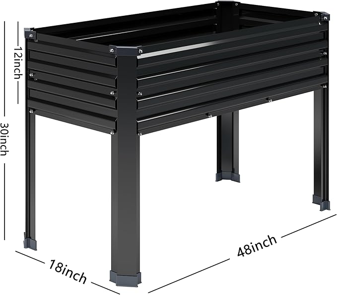 Vengarus Galvanized Raised Garden Bed Outdoor with Legs48×18×30in Metal Elevated Raised Planter Box for Backyard Patio Balcony 300lb CapacityBlack(2PCS)