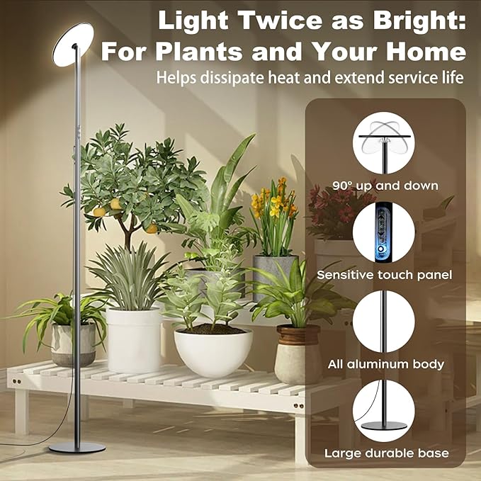 Grow Light for Indoor Plants 60W Full Spectrum LED 85'' Adjustable Standing Plant Light Tall Grow Light with Timer &amp 10-Level Dimmable Ideal for Large Plants &amp Indoor Trees